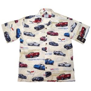 DAVID CAREY Hawaiian Shirt Chevrolet Corvette GM All Over Beige Large L ~ New